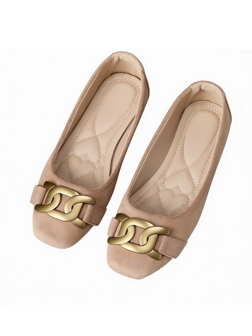 Luxe ballet flats tab faux suede square toe w/ decorative gold chain link, new!
